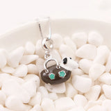 925 Silver Dog Puppy Handbag Pendant Enamel Charm Beads