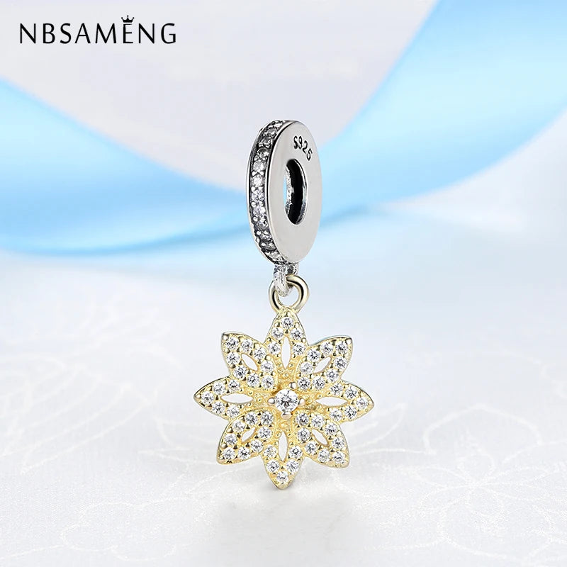 925 Silver Crystal Flower Charm Bead Pendant for Bracelet DIY Jewelry
