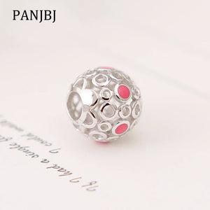 925 Silver Circle Pink Spot Bead Charm for Bracelets & Necklace