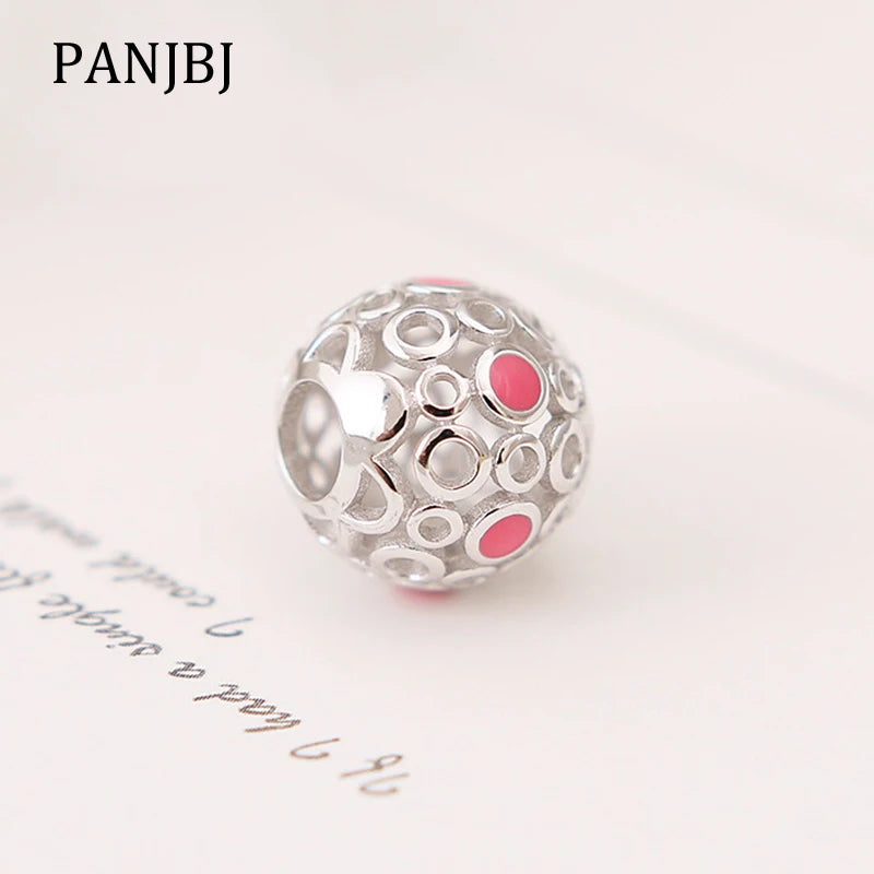925 Silver Circle Pink Spot Bead Charm for Bracelets & Necklace