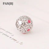 925 Silver Circle Pink Spot Bead Charm for Bracelets & Necklace