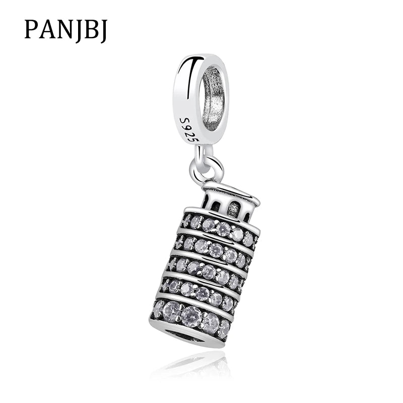 925 Silver Pisa Tower Crystal Pendant Charm for Bracelets