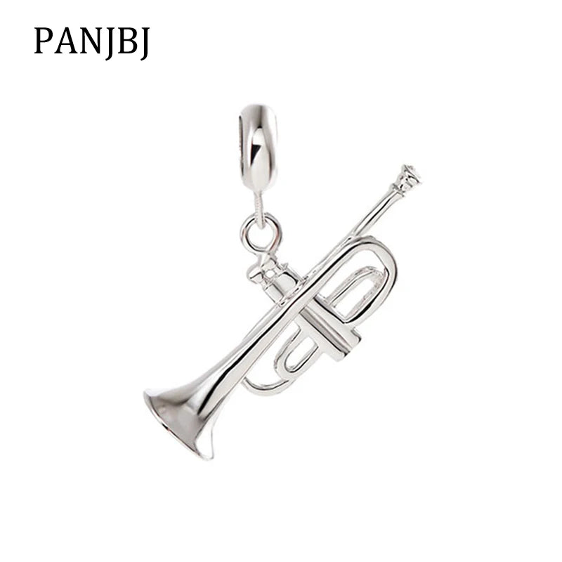 925 Silver Trumpet Pendant Charm Music for Bracelet Necklace DIY