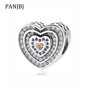 925 Silver Pave Lavish Heart Crystal Bead Charm for Bracelet Necklace