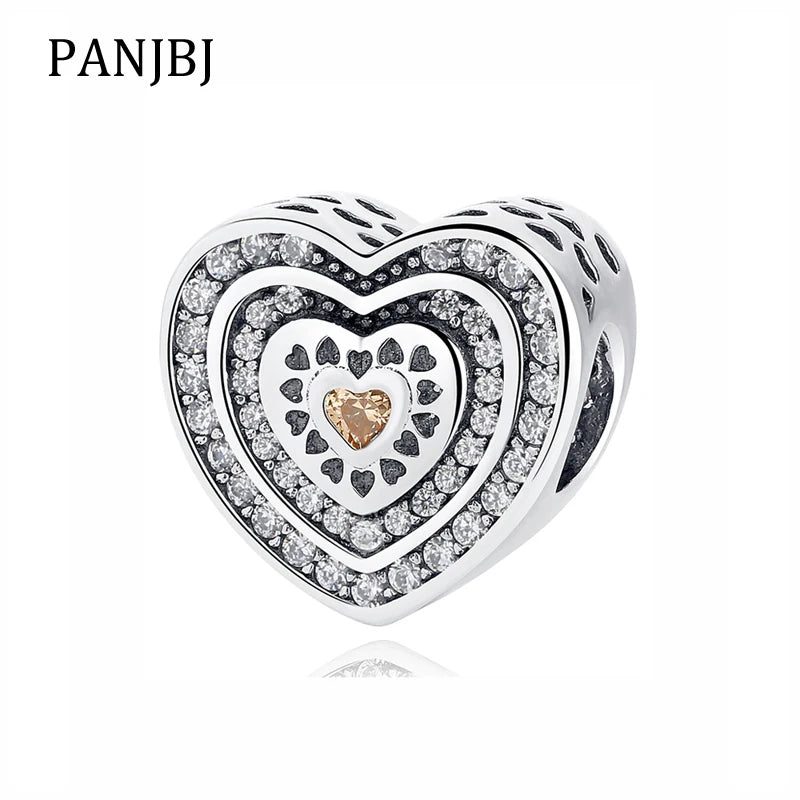 925 Silver Pave Lavish Heart Crystal Bead Charm for Bracelet Necklace