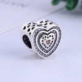 925 Silver Pave Lavish Heart Crystal Bead Charm for Bracelet Necklace