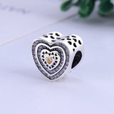 925 Silver Pave Lavish Heart Crystal Bead Charm for Bracelet Necklace