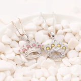 925 Silver Princess Crown Charm Pendant Enamel Beads Bracelet DIY Jewelry