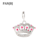 925 Silver Princess Crown Charm Pendant Enamel Beads Bracelet DIY Jewelry