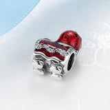 925 Silver Red Chinese Lion Enamel Charm Bead for Bracelets