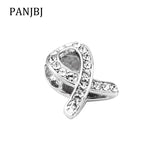 925 Silver Charm Ribbon CZ Bead Fit Bracelet Necklace