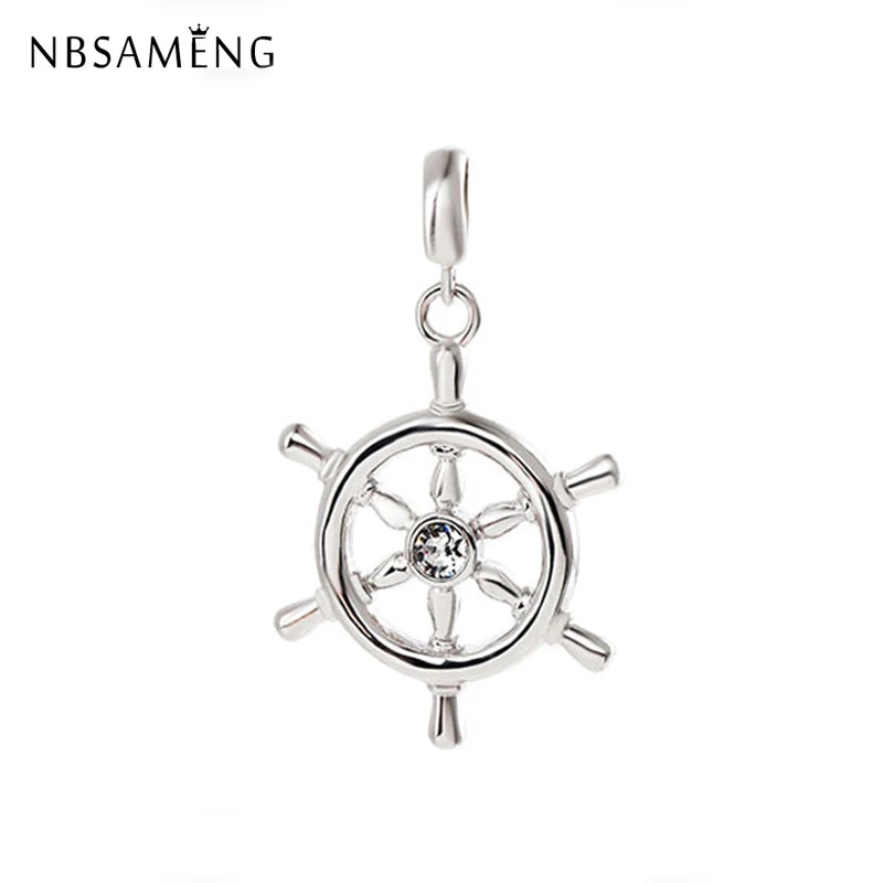 925 Silver Rudder Wheel CZ Pendant Charm for Bracelet DIY