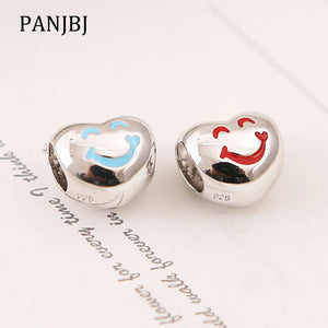 925 Sterling Silver Charm Smile Heart Love Enamel Bead Fit Bracelets Necklace
