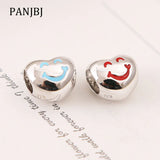 925 Sterling Silver Charm Smile Heart Love Enamel Bead Fit Bracelets Necklace