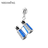 925 Silver Telescope Glasses CZ Pendant Charm for Bracelets