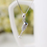 925 Silver Wine Glass Charm Pave CZ Pendant Enamel Charms