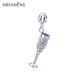 925 Silver Wine Glass Charm Pave CZ Pendant Enamel Charms