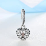 925 Silver Heart Crystal Pendant Charm for Bracelets DIY Women Jewelry