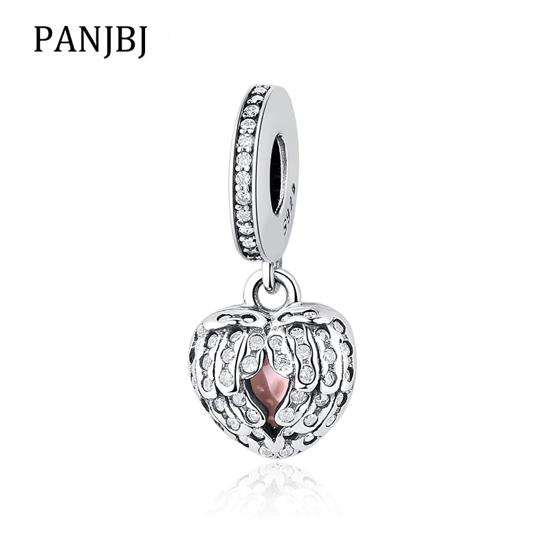 925 Silver Heart Crystal Pendant Charm for Bracelets DIY Women Jewelry