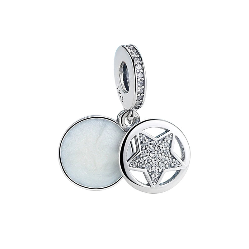 925 Silver Star Heart Crystal Pendant Charm for Bracelet Necklace