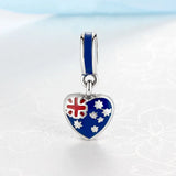 925 Silver Australian Flag Heart Pendant Enamel Charm for Bracelets