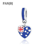 925 Silver Australian Flag Heart Pendant Enamel Charm for Bracelets