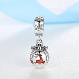 925 Sterling Silver Christmas Red Deer Snowflake Pendant Charm