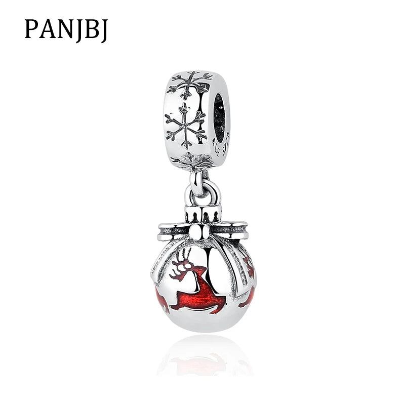 925 Sterling Silver Christmas Red Deer Snowflake Pendant Charm