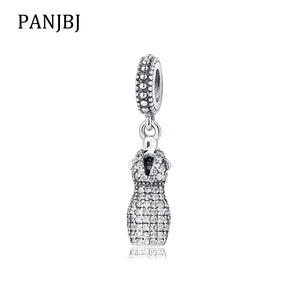 925 Silver Charm Clear CZ Evening Dress Pendant Fit Bracelet Necklace