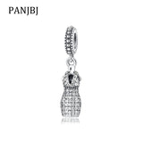 925 Silver Charm Clear CZ Evening Dress Pendant Fit Bracelet Necklace