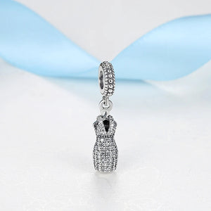 925 Silver Charm Clear CZ Evening Dress Pendant Fit Bracelet Necklace
