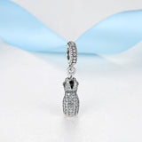 925 Silver Charm Clear CZ Evening Dress Pendant Fit Bracelet Necklace