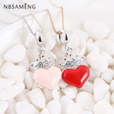 925 Silver Crown Heart Charm Pendant CZ Enamel DIY Jewelry