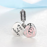 925 Silver Mother Rose Heart Pendant Charm for Bracelet