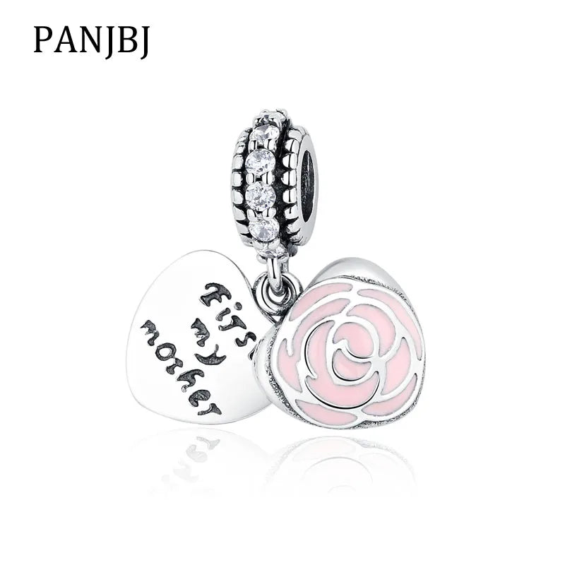925 Silver Mother Rose Heart Pendant Charm for Bracelet