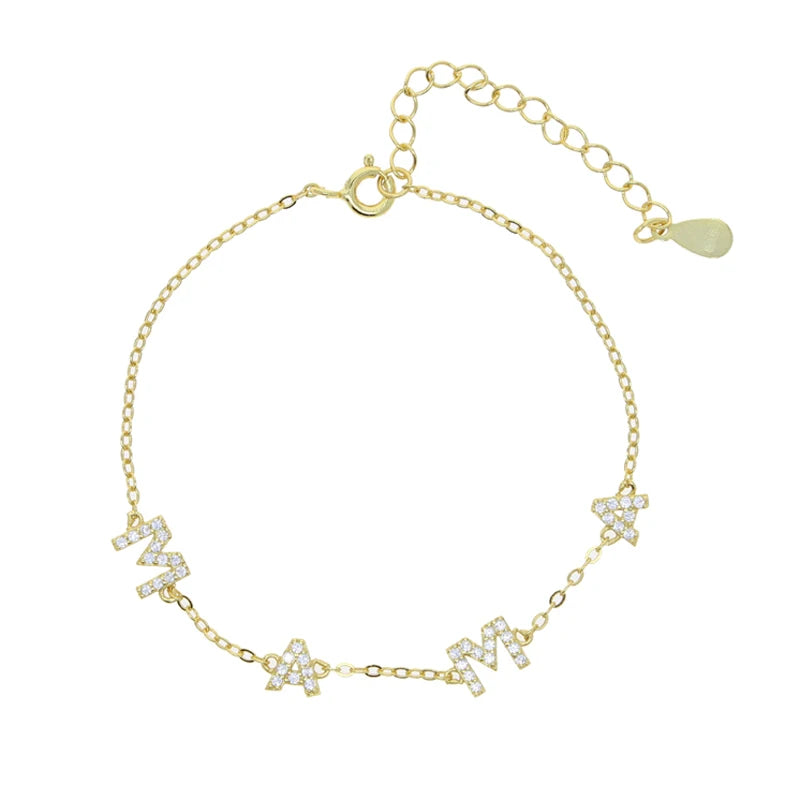 925 Silver MAMA Charm Bracelet with CZ Stones