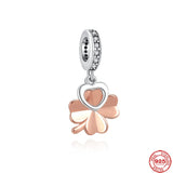 925 Silver Rose Clover Charm Bracelet Pendant DIY Clip Beads