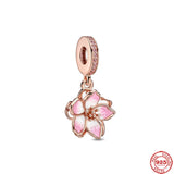 925 Silver Rose Clover Charm Bracelet Pendant DIY Clip Beads