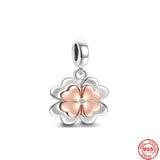 925 Silver Rose Clover Charm Bracelet Pendant DIY Clip Beads