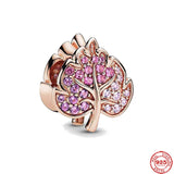 925 Silver Rose Clover Charm Bracelet Pendant DIY Clip Beads