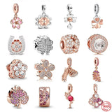 925 Silver Rose Clover Charm Bracelet Pendant DIY Clip Beads