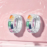 925 Silver Colorful Hoop Earrings with Zircon for Women