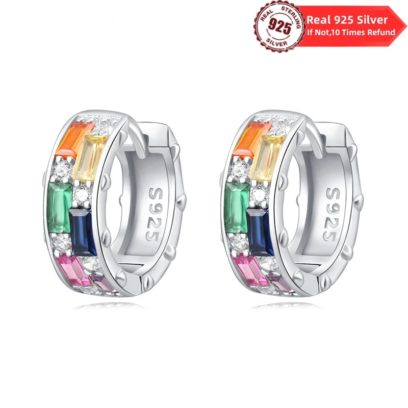 925 Silver Colorful Hoop Earrings with Zircon for Women