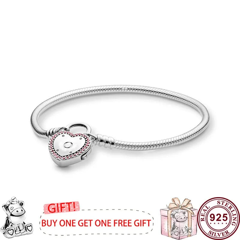 925 Silver Round Crown Lock Clasp Bracelet Wedding Jewelry