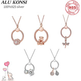 925 Sterling Silver Bear Dragonfly Charm Pendant Necklace for Women