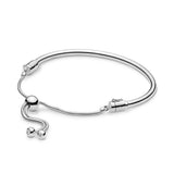 925 Silver Sliding Bangle Bracelet for Europe Women DIY Charm Bead Jewelry
