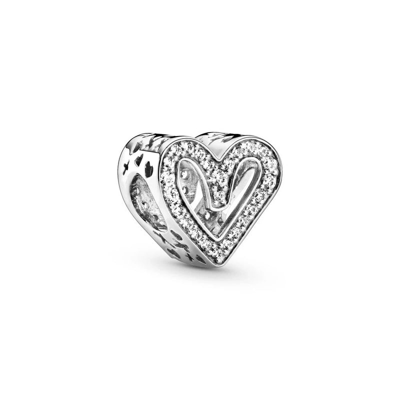 925 Silver Heart Dangle Charms Sparkling DIY Gift