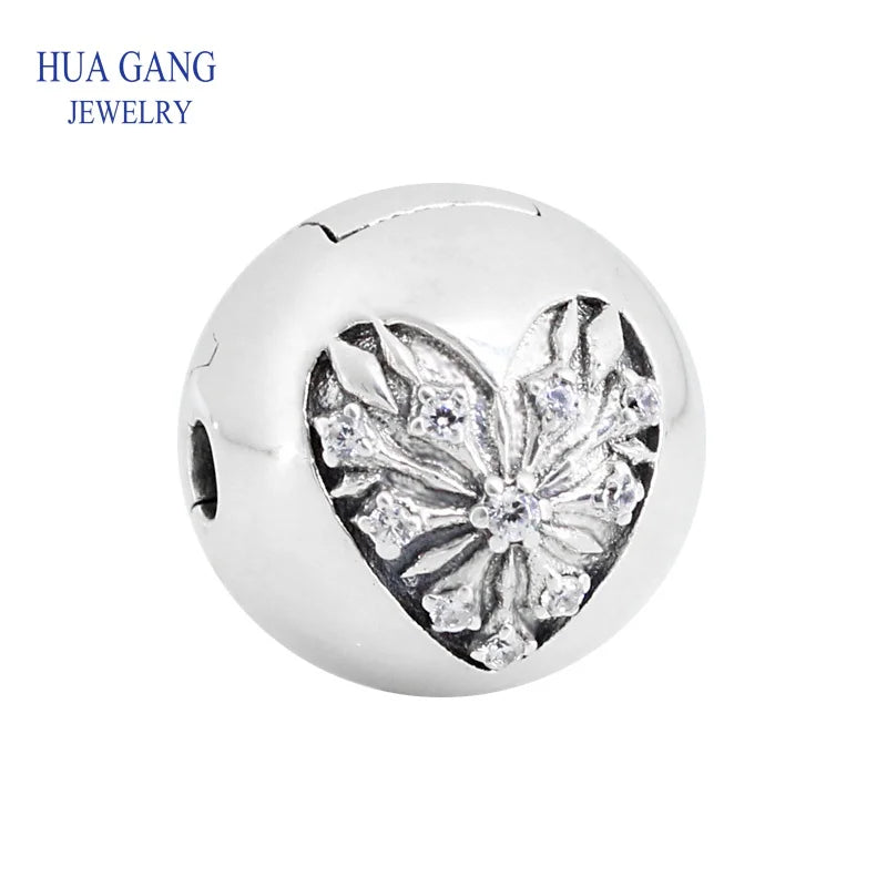 925 Sterling Silver Heart of Winter Clip Clear CZ Women Birthday Gift