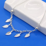 925 Sterling Silver Leaves Anklets Women Summer Beach Barefoot Sandals Bracelet