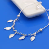 925 Sterling Silver Leaves Anklets Women Summer Beach Barefoot Sandals Bracelet
